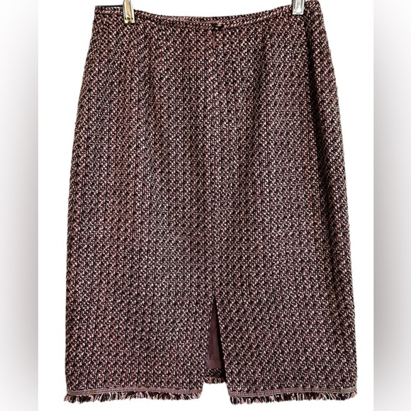 Women’s Pink Black White Tweed Pencil Skirt Velvet Fringe Trim Size 2 - Picture 2 of 11